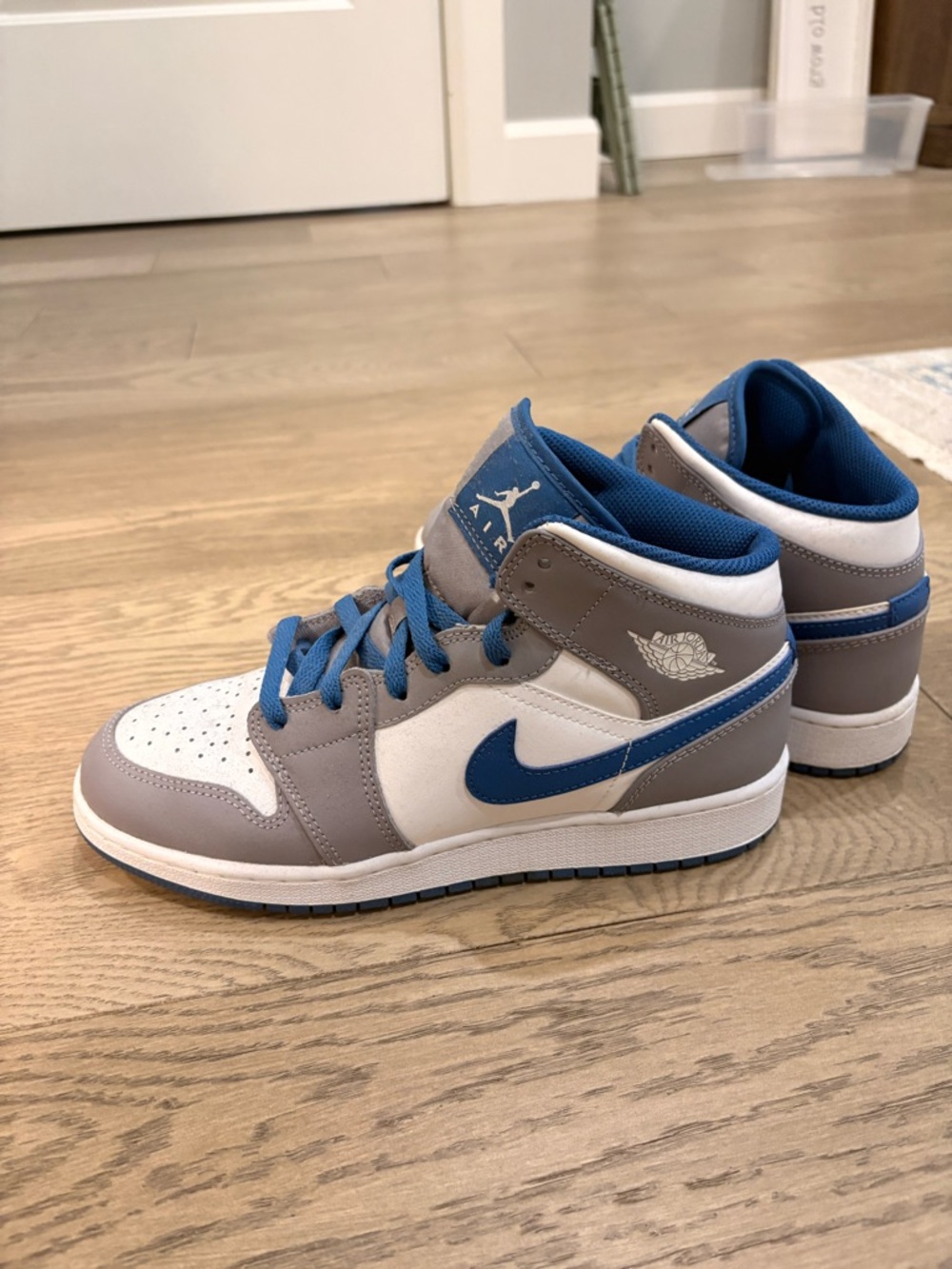 Jordan Men's High-Top Sneakers in White, Gray & Blue